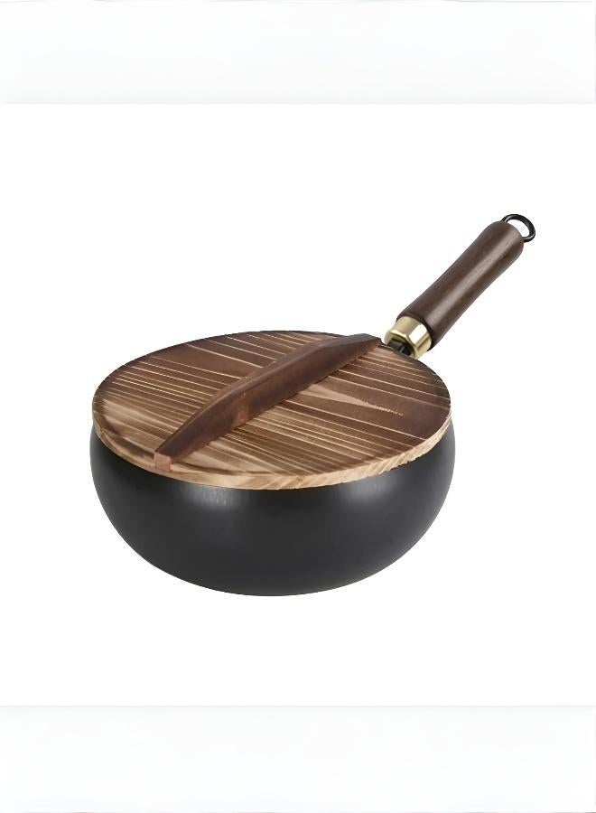 Healthy Coating-Free Non-Stick Wok with Wooden Lid, Durable Cast Iron Stir-Fry Pan for Home Cooking, Daily Meals & Traditional Saudi Cuisine - Image 1
